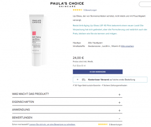 Produktansicht im Online-Shop von Paula's Choice