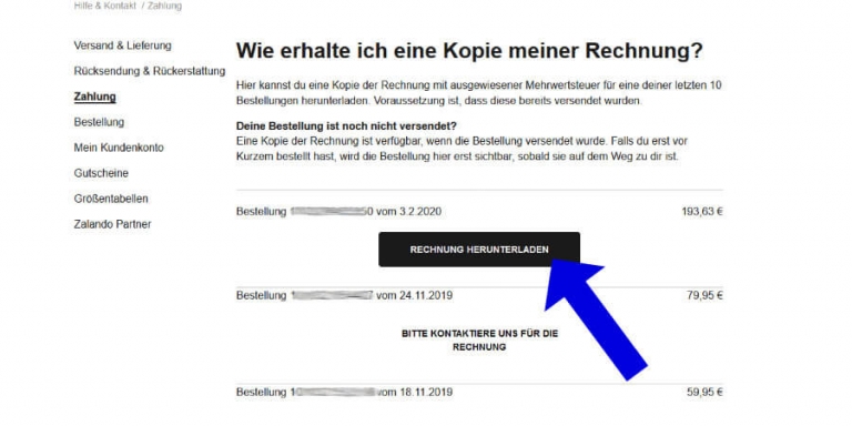 Zahlung Per Rechnung Bei Zalando Rechnung einer Bestellung auf Zalando finden MyPaketshop