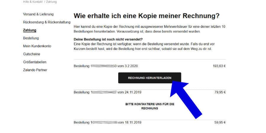 Rechnung einer Bestellung auf Zalando finden ▤ MyPaketshop