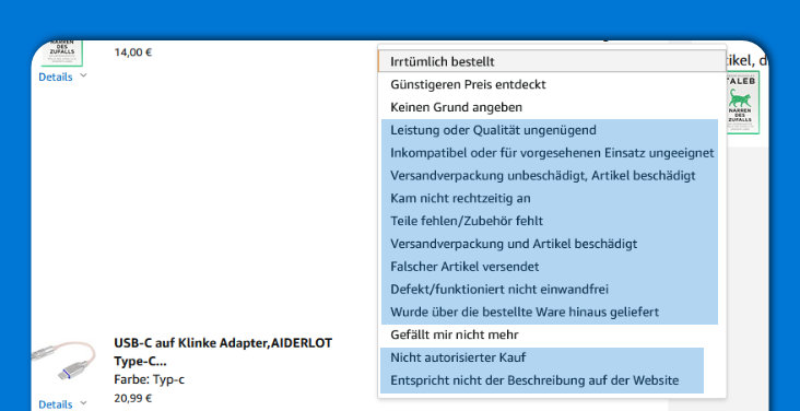 Retoure zu Amazon - Rücksendegründe auf einen Blick