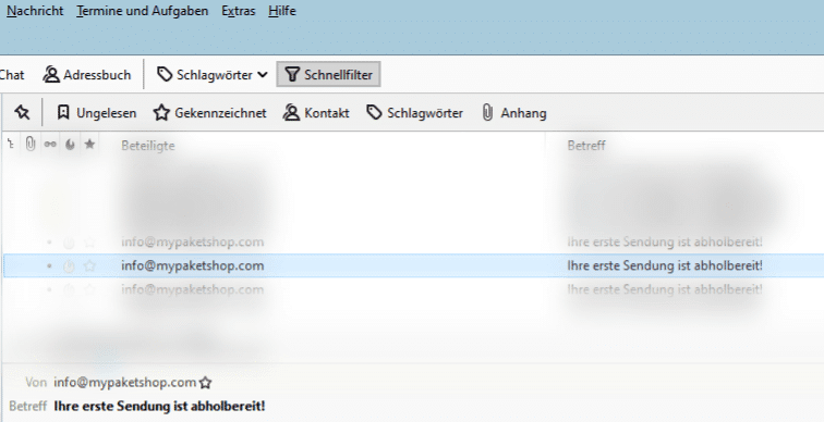 E-Mail mit Betreff Ihre erste Sendung ist abholbereit!