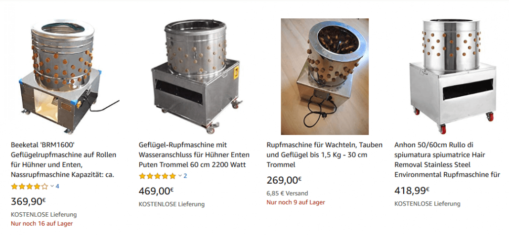 Geflügelrupfmaschinen im Amazonshop