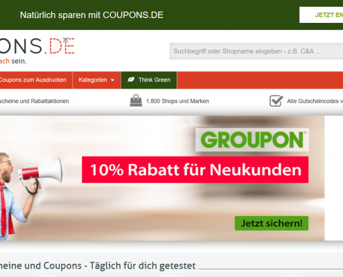 Startseite von Coupons.de