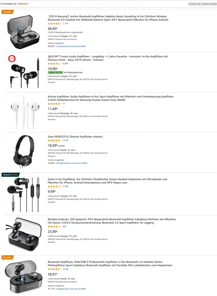 Suchergebnisse "Kopfhörer" auf Amazon