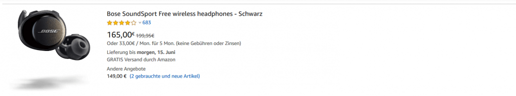 Screenshot Bose Kopfhörer auf Amazon