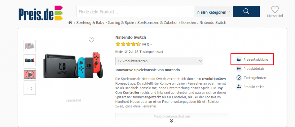 Preis.de und Preisentwicklung der Switch