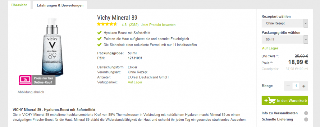 „Vichy Mineral 89 Elixier“ (50 ml) bei Doc Morris