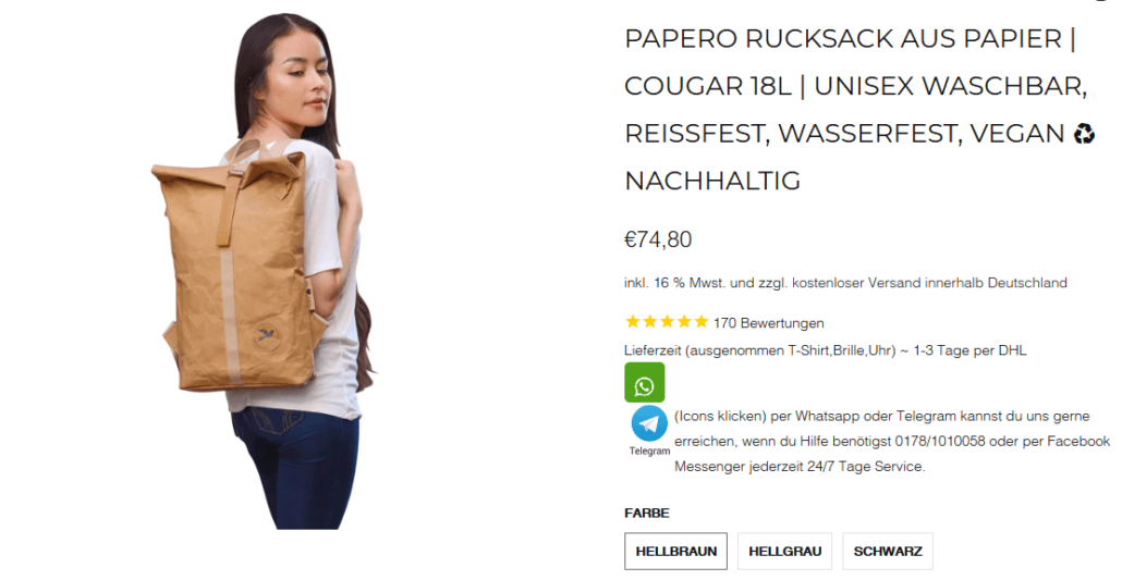 City-Rucksack aus wasserfestem Papier