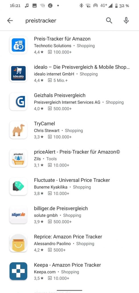 Sucherergebnis Playstore "Preistracking"