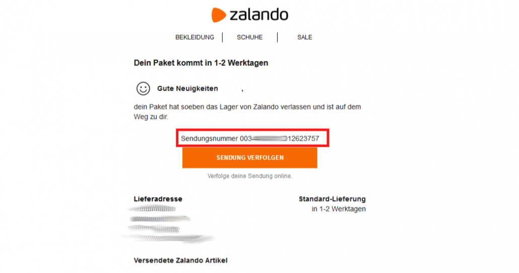 Zalando bestellnummer finden