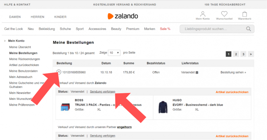 Zalando bestellnummer finden