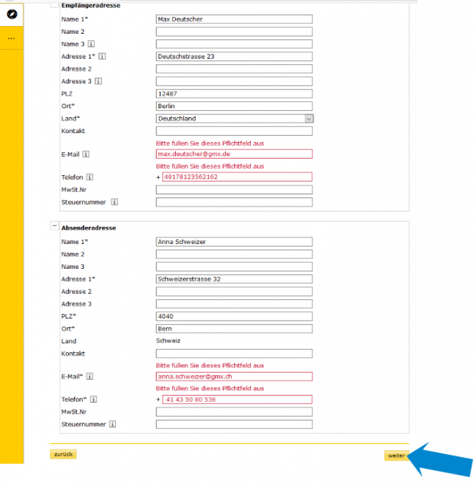 CN22: Online-Zollinhaltserklärung für Brief - Schweizer Post