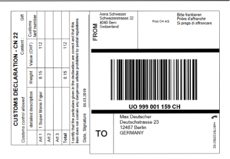 CN22: Online-Zollinhaltserklärung für Brief - Schweizer Post